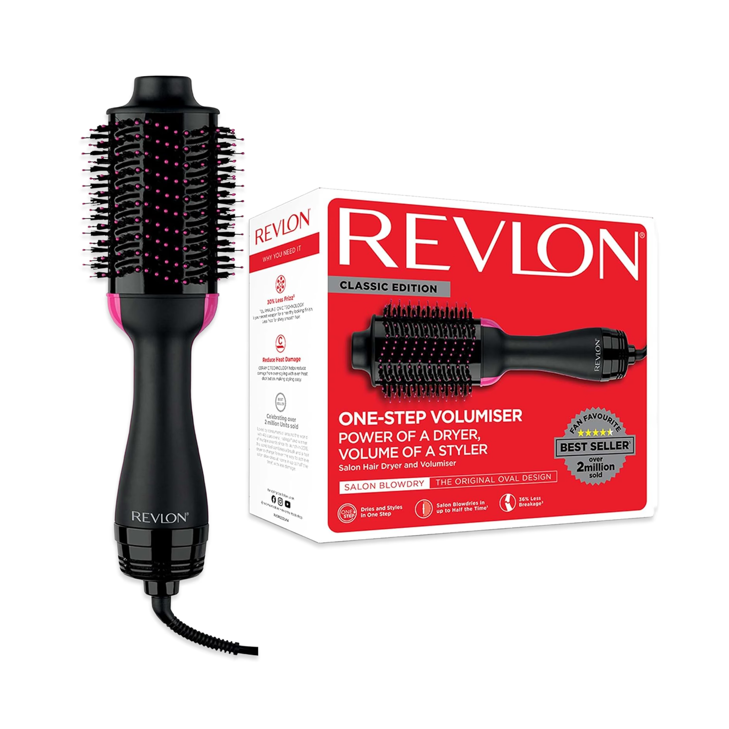 Revlon One Step Hair Dryer Black Pink, imported from the UK