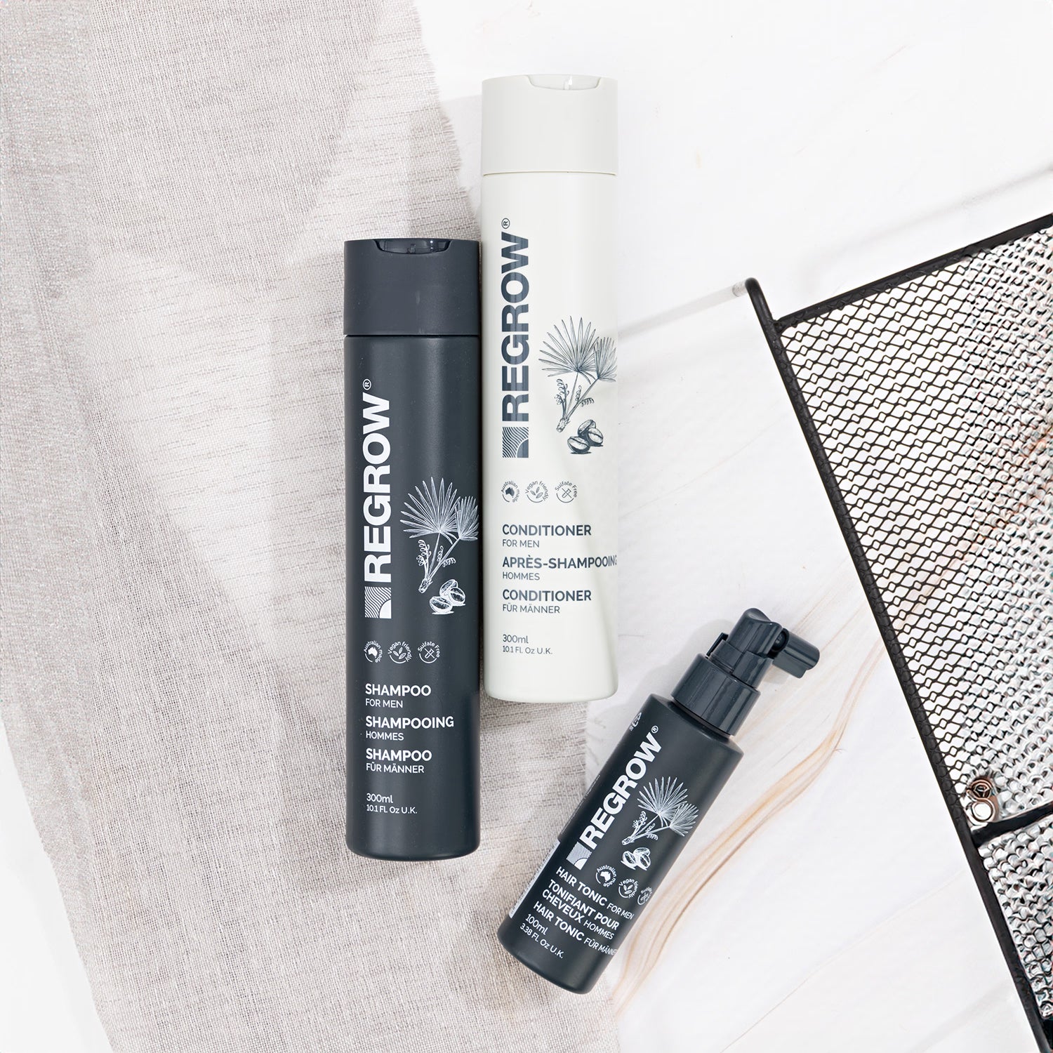 Regrow men's hair care bundle with free scalp brush, UK version