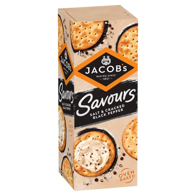 Jacob's Savours Bakes Salt & Cracked Black Pepper Crackers   200g