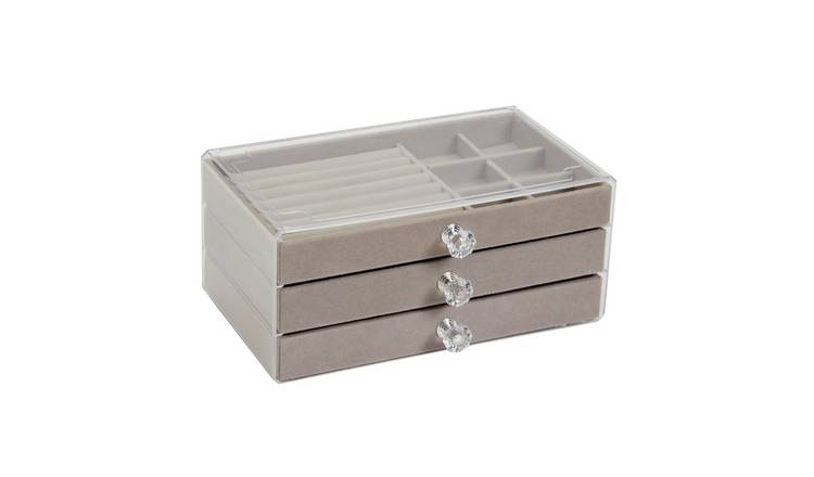 Argos Home transparent Perspex three drawer jewellery box, UK version