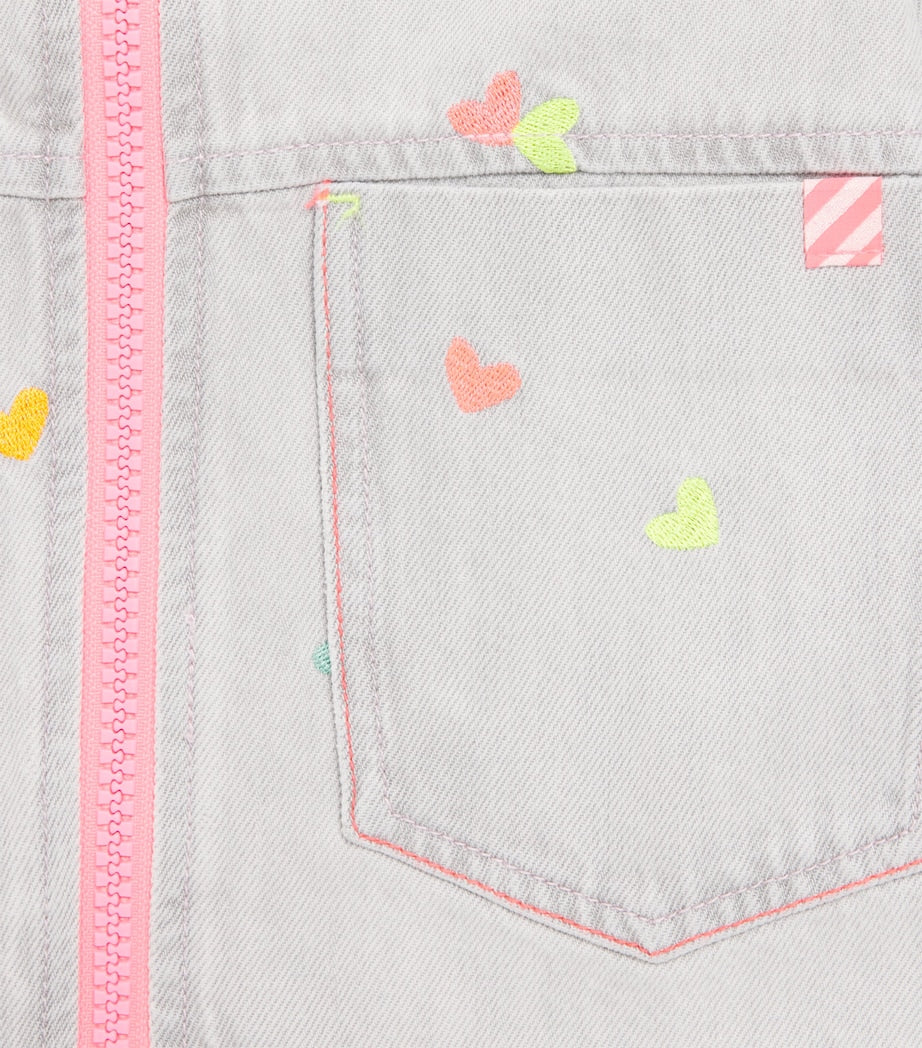 Billieblush denim embroidered jacket with hearts and neon trim for children ages 2-10 years - British product