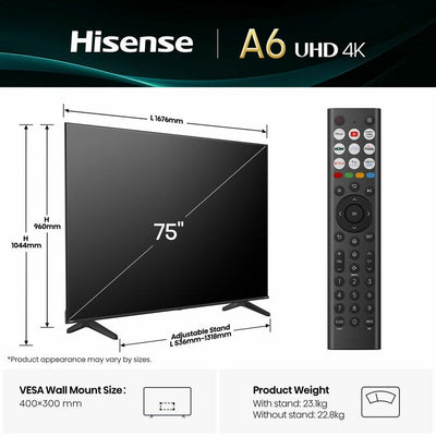 Costco UK Hisense 75A6QTUK 75 Inch 4K Ultra HD Smart TV- Buy online at McGrocer