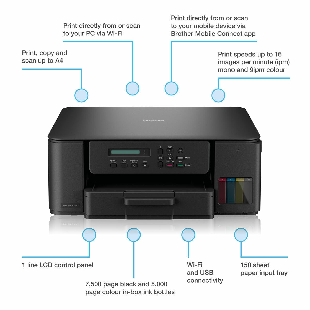 Brother DCP-T580DW 3-in-1 ink tank printer, UK version