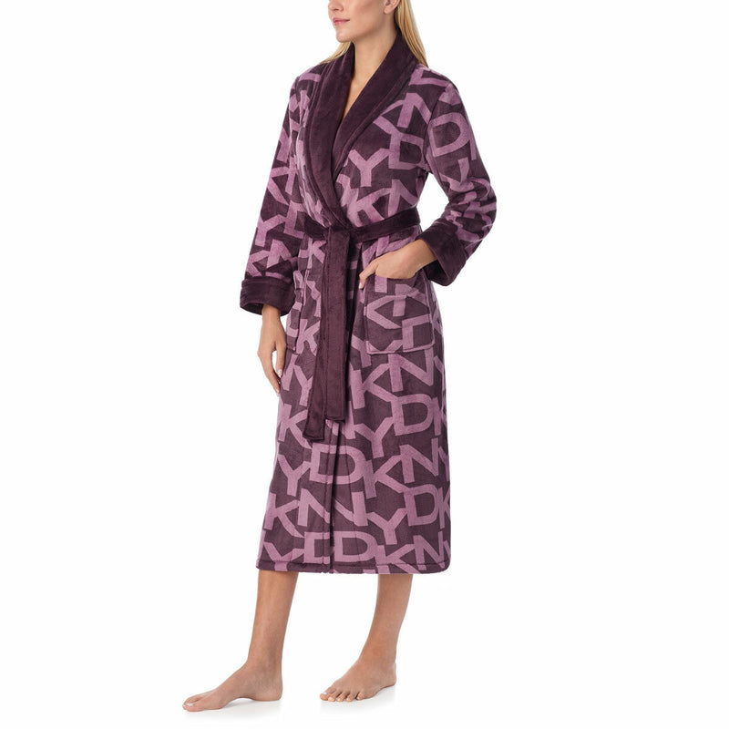 DKNY women's shawl collar long plush robe - British product