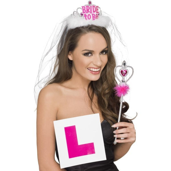 Smiffys hen party kit pink and white with tiara veil (British brand)