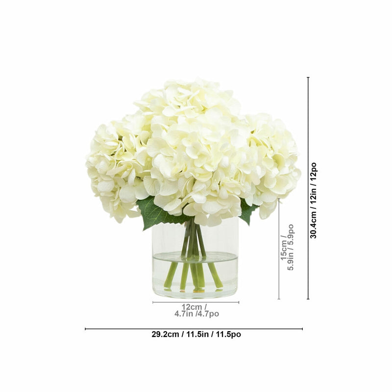 Nearly Natural faux white hydrangea in vase 30cm - British product