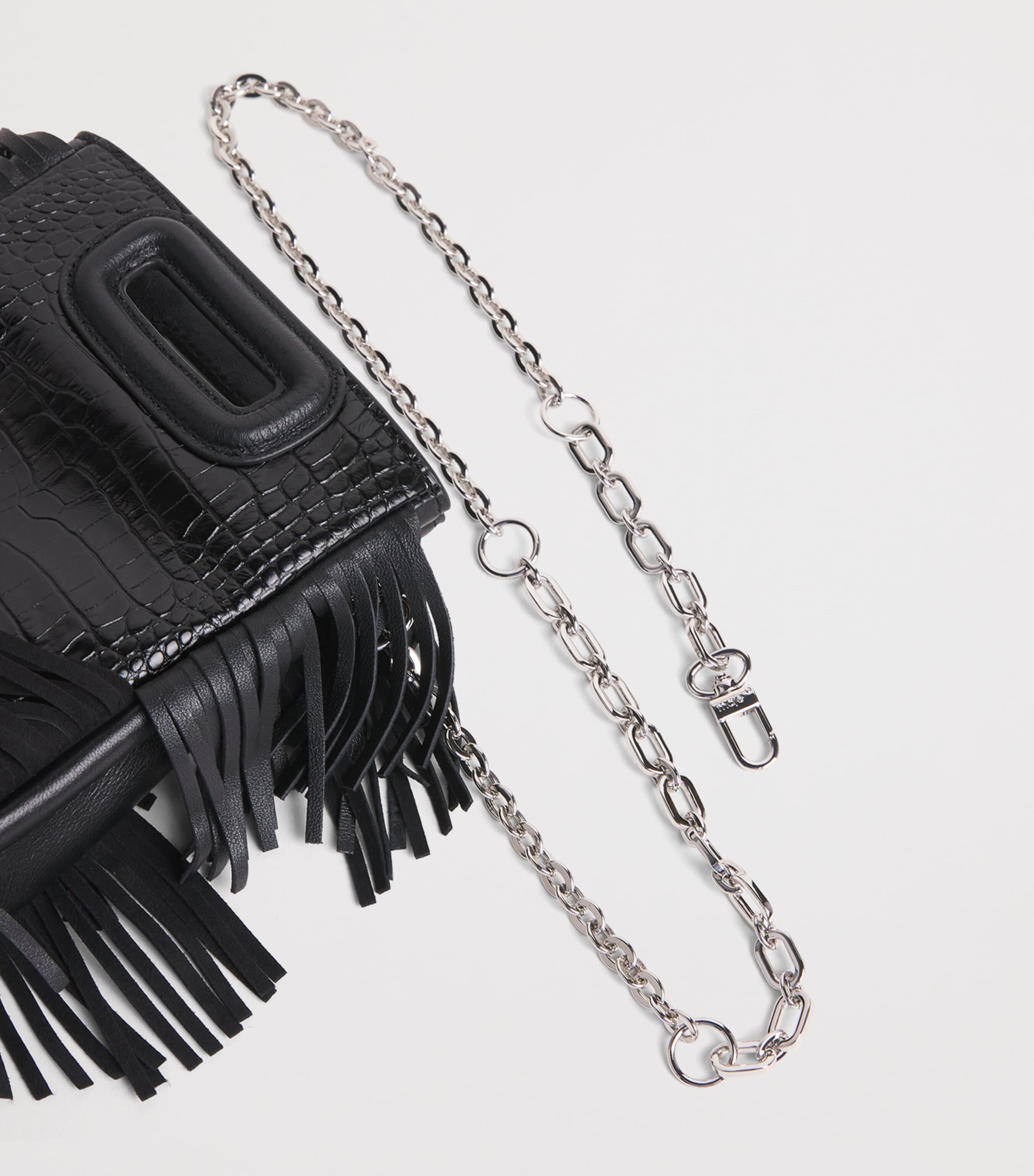 Maje mini leather cross-body bag with fringed trims - British product