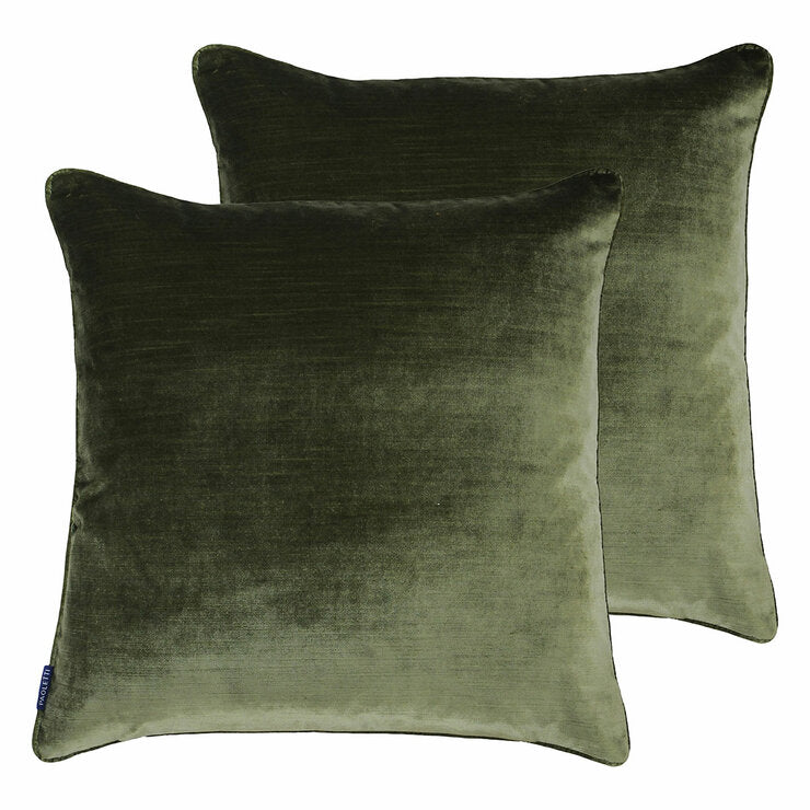 Paoletti olive velvet cushion set 55x55cm, imported from the UK