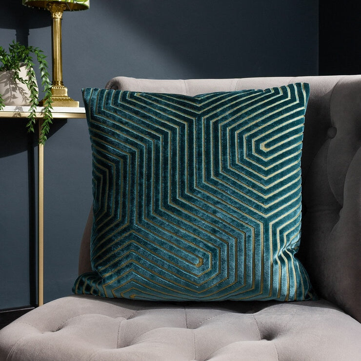 Paoletti Evoke blue velvet cushion 45x45 cm, imported from the UK