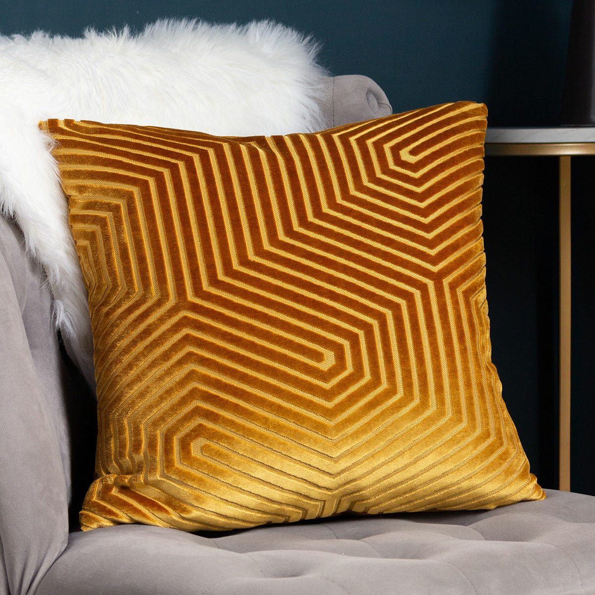 Paoletti Evoke gold velvet cushion 2 pack 45x45cm, imported from the UK