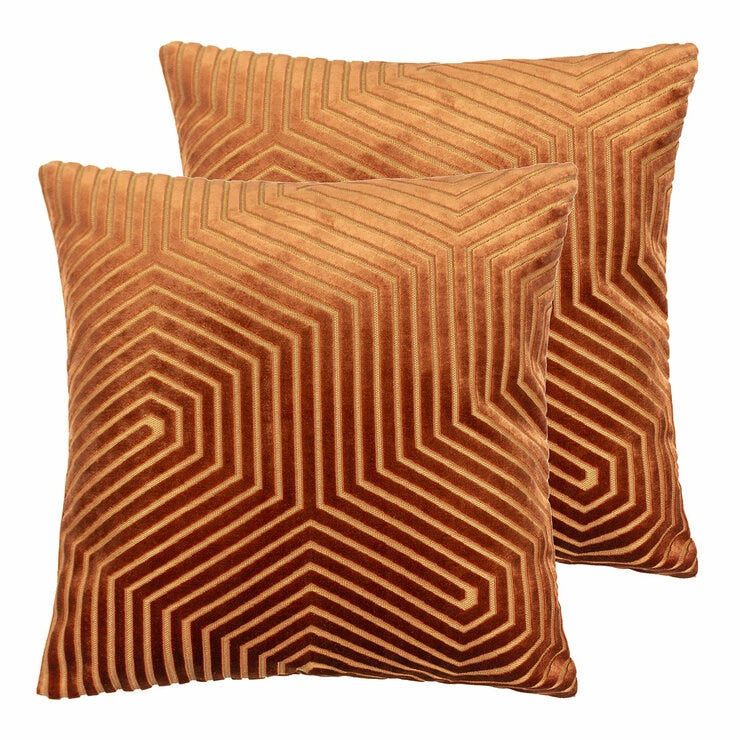 Paoletti rust velvet cushion 45x45cm, imported from the UK
