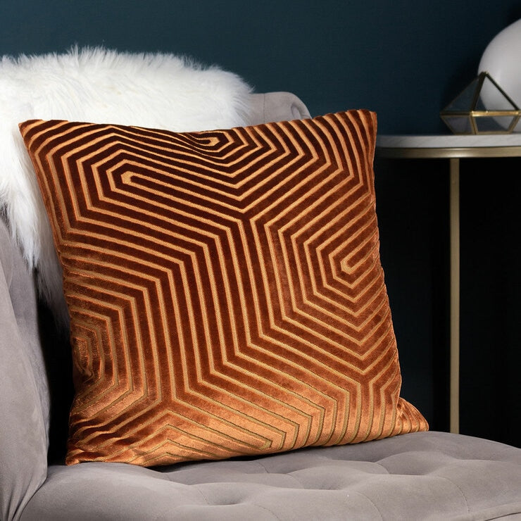 Paoletti rust velvet cushion 45x45cm, imported from the UK