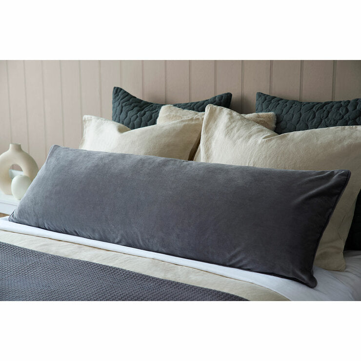 Belledorm dark grey velvet bolster cushion 43 x 120 cm (British brand)