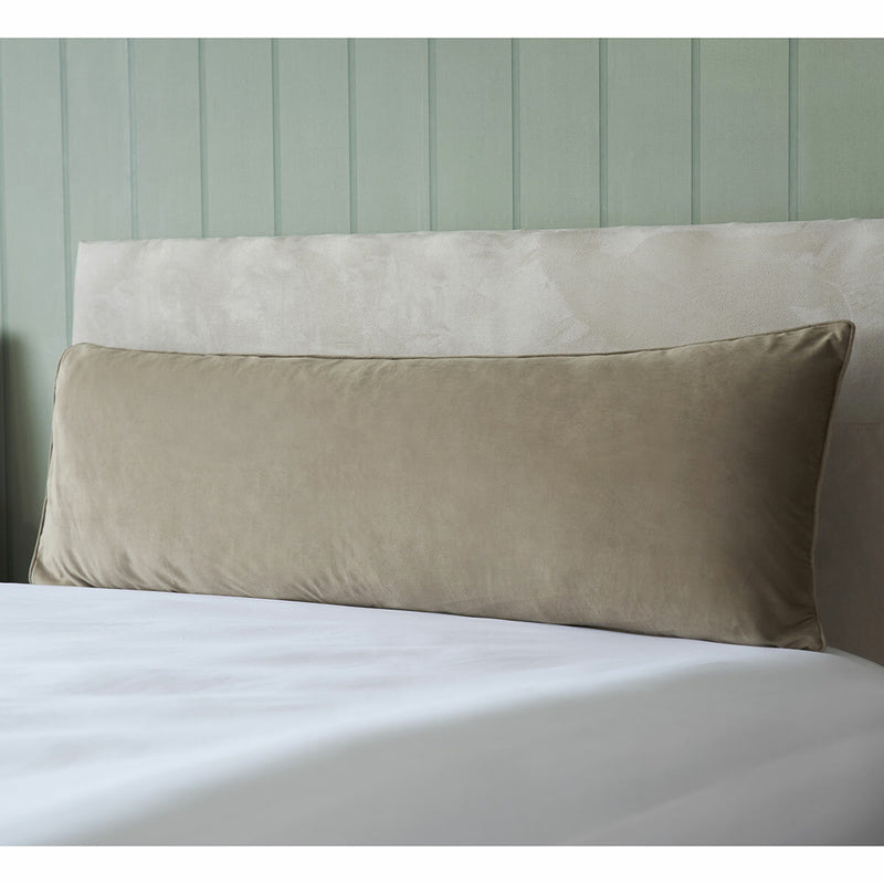 Belledorm taupe velvet long bolster cushion 43x120 cm - British product