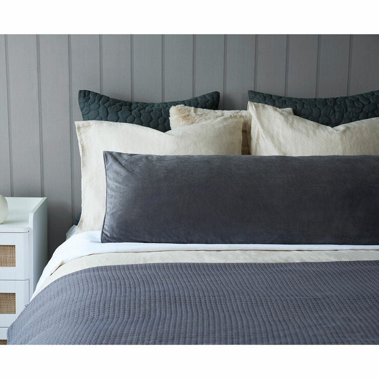 Belledorm dark grey velvet bolster cushion 43 x 120 cm (British brand)