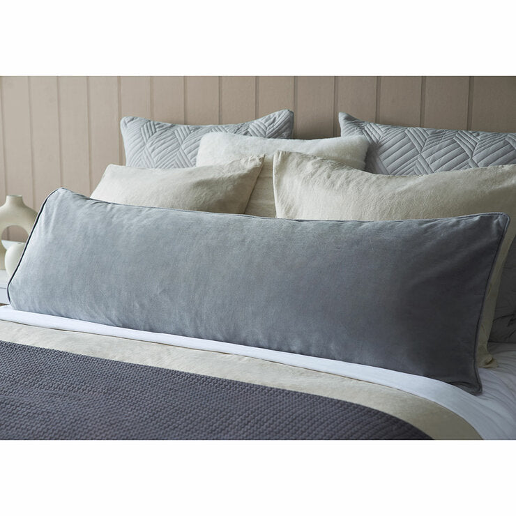 Belledorm light grey velvet bolster cushion 43x120 cm - British product