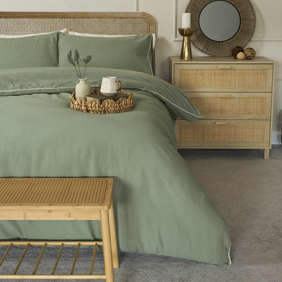 Belledorm Avantika sage cotton bedding set - British product