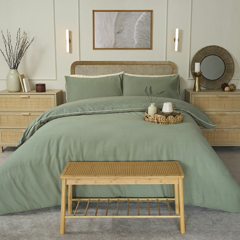 Belledorm Avantika sage cotton bedding set king size, imported from the UK