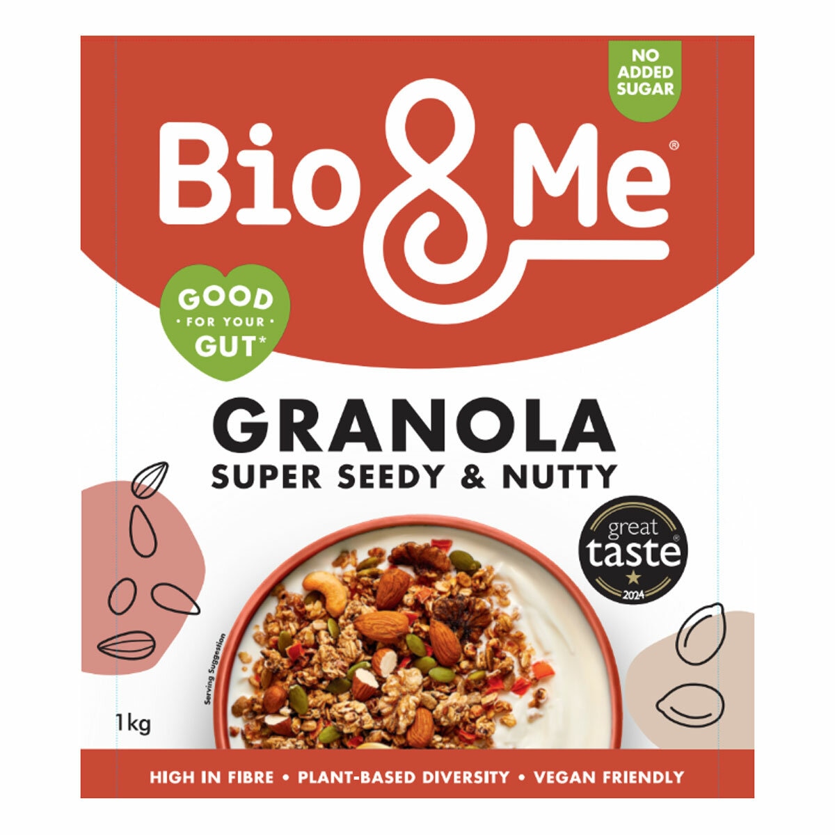 Bio & Me Granola Super Seedy & Nutty 1kg, imported from the UK