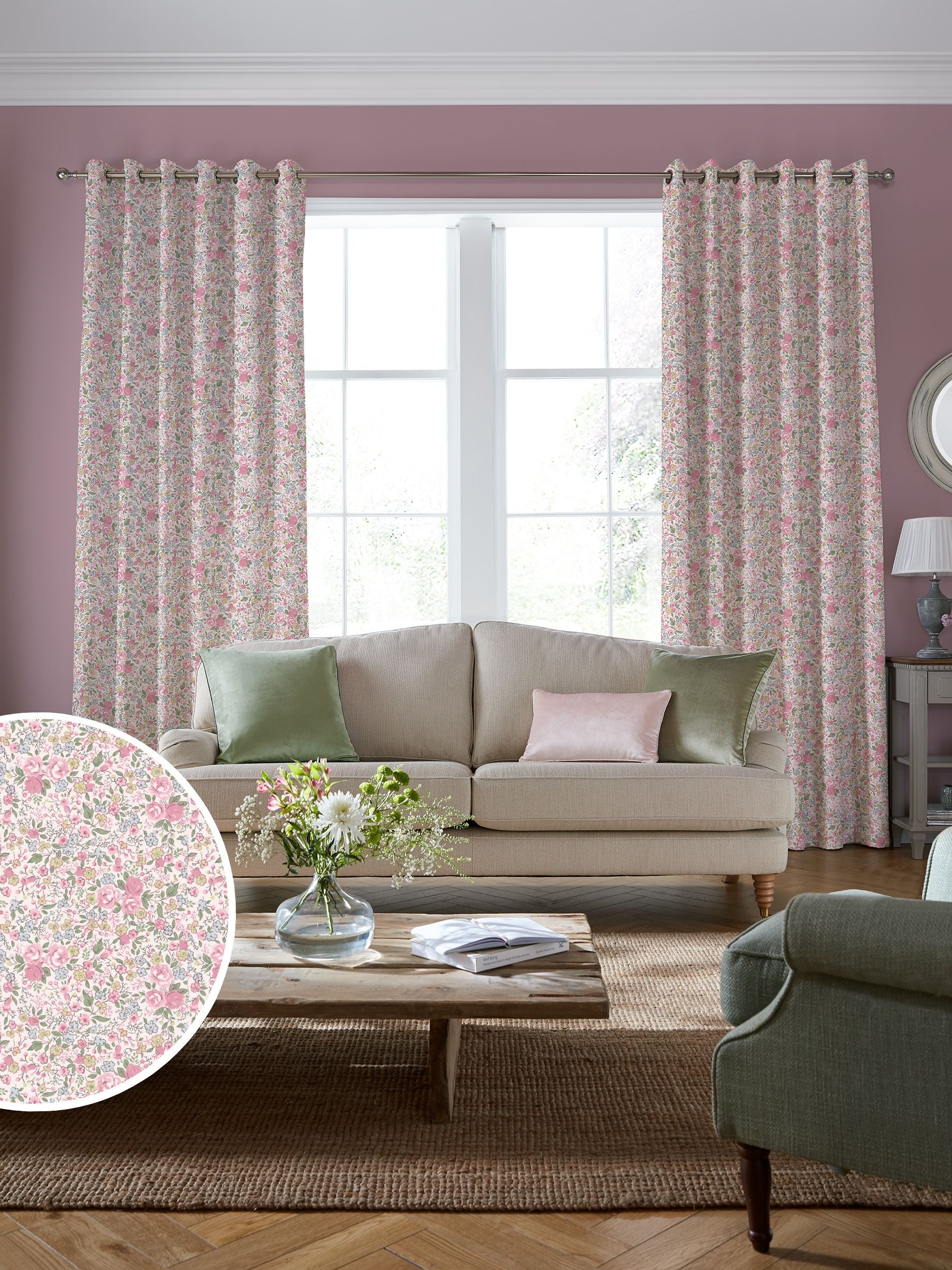 Laura Ashley curtains Peony Pink Rowena made to measure, UK version