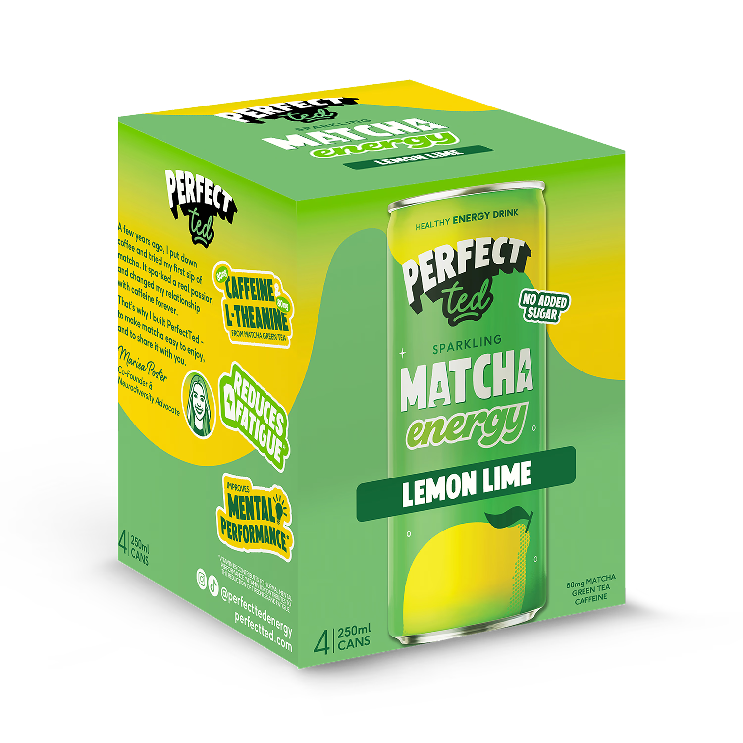 PerfectTed matcha energy drink Lemon & Lime 4 x 250ml (British brand)