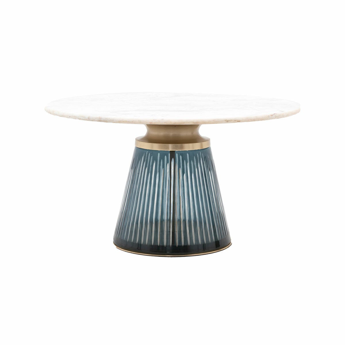 Gallery Seville blue coffee table marble top glass base (British brand)