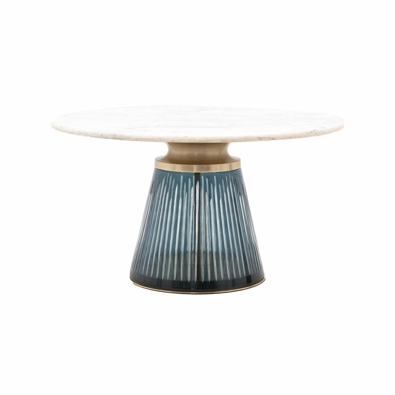 Gallery Seville blue coffee table marble top glass base (British brand)