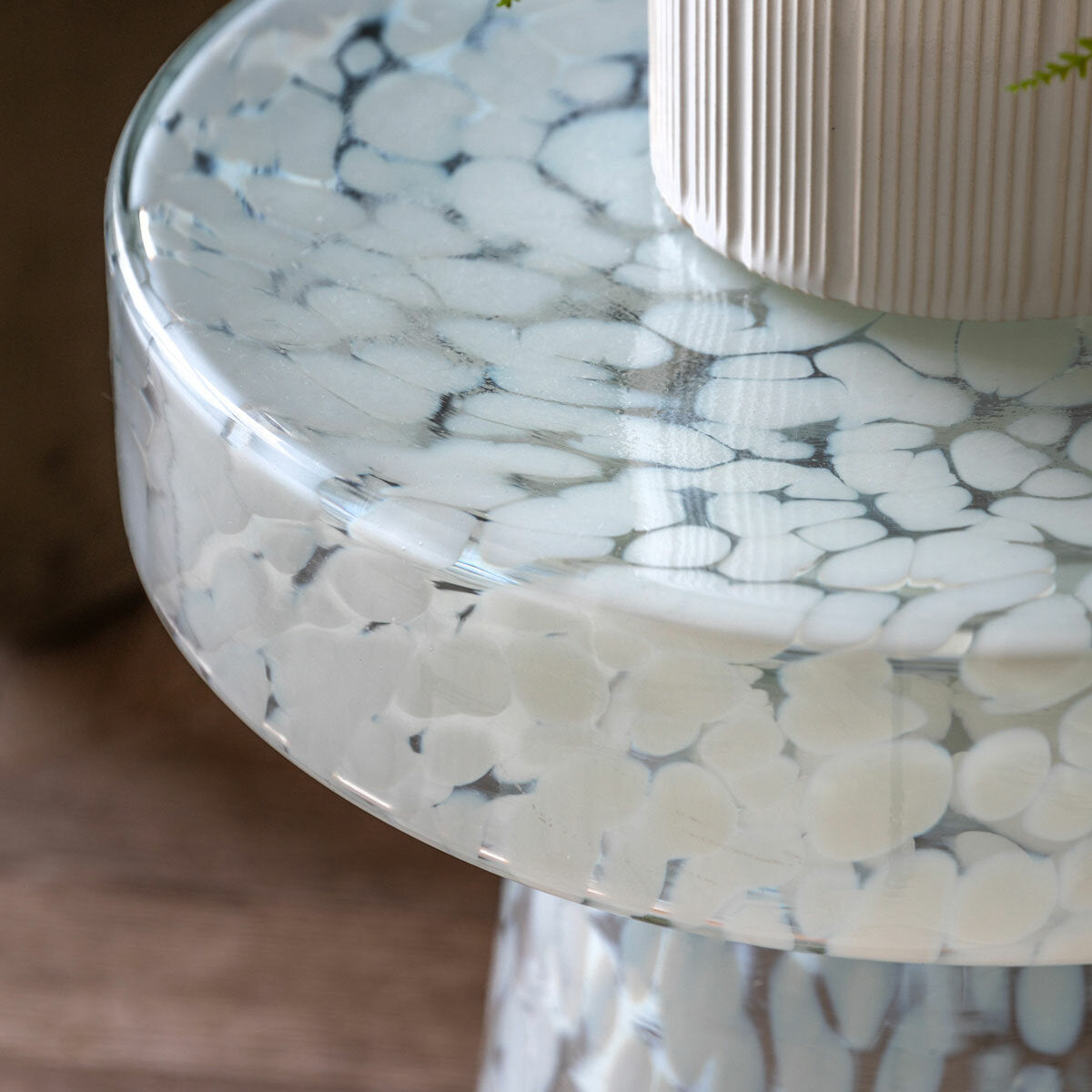 Gallery white glass side table 46.5 cm, imported from the UK