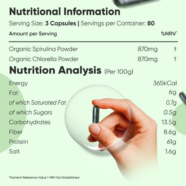 WeightWorld organic spirulina and chlorella capsules 240 count, imported from the UK
