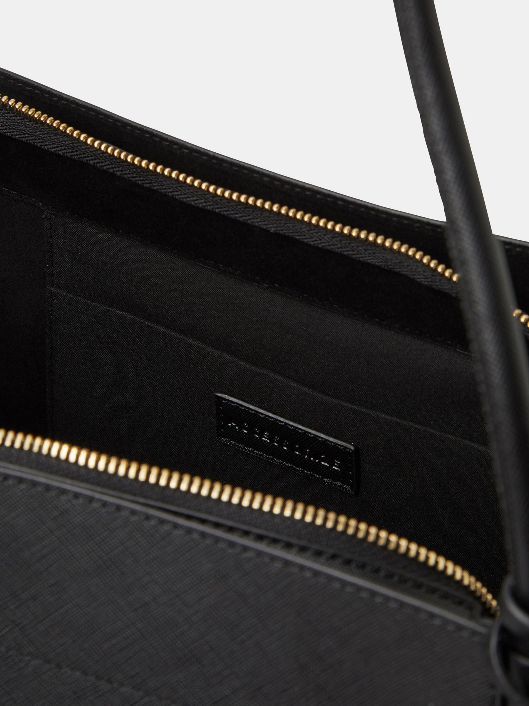 Accessorize black faux suede tote bag with gold padlock charm, UK version