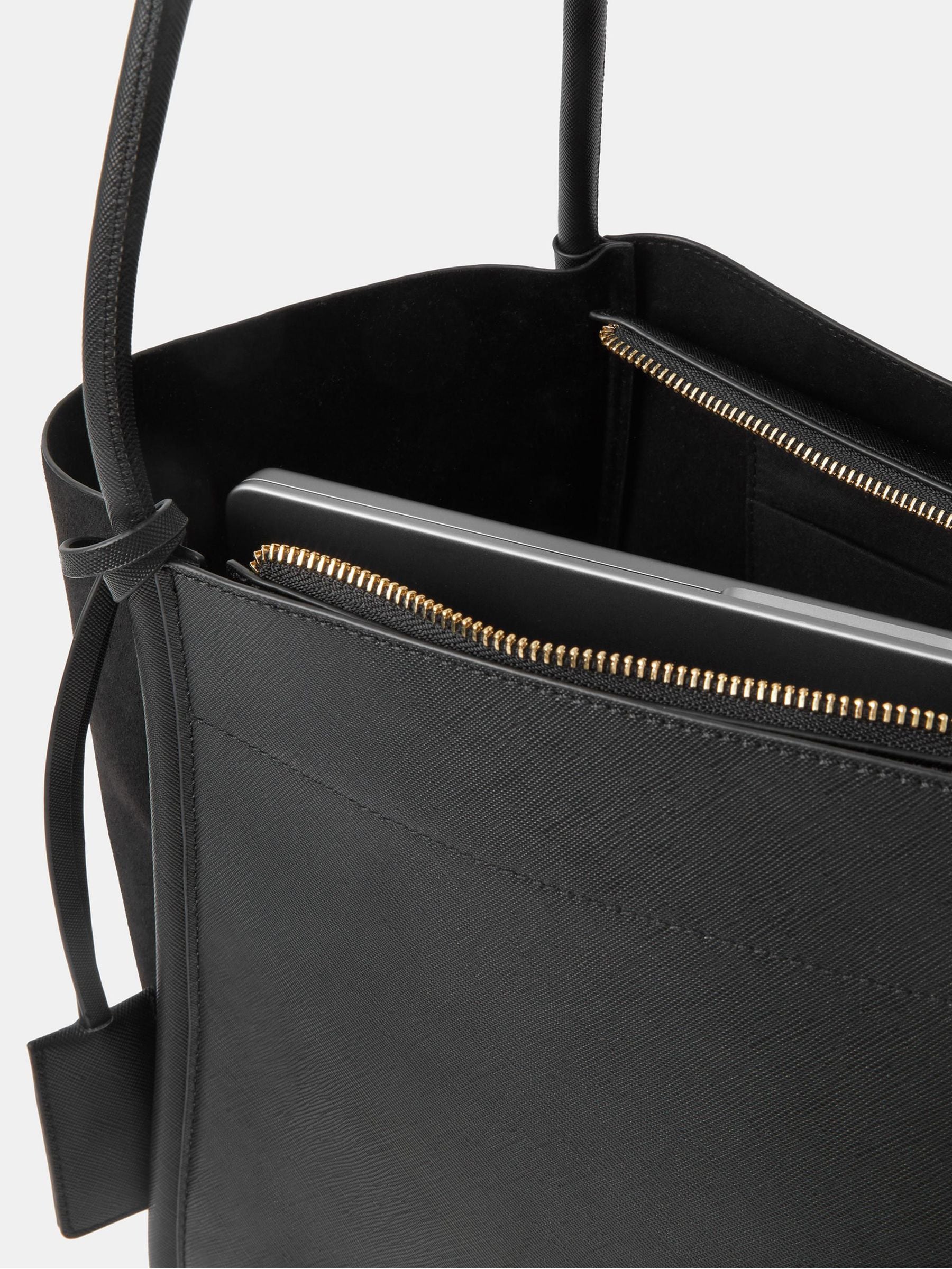 Accessorize black faux suede tote bag with gold padlock charm, UK version
