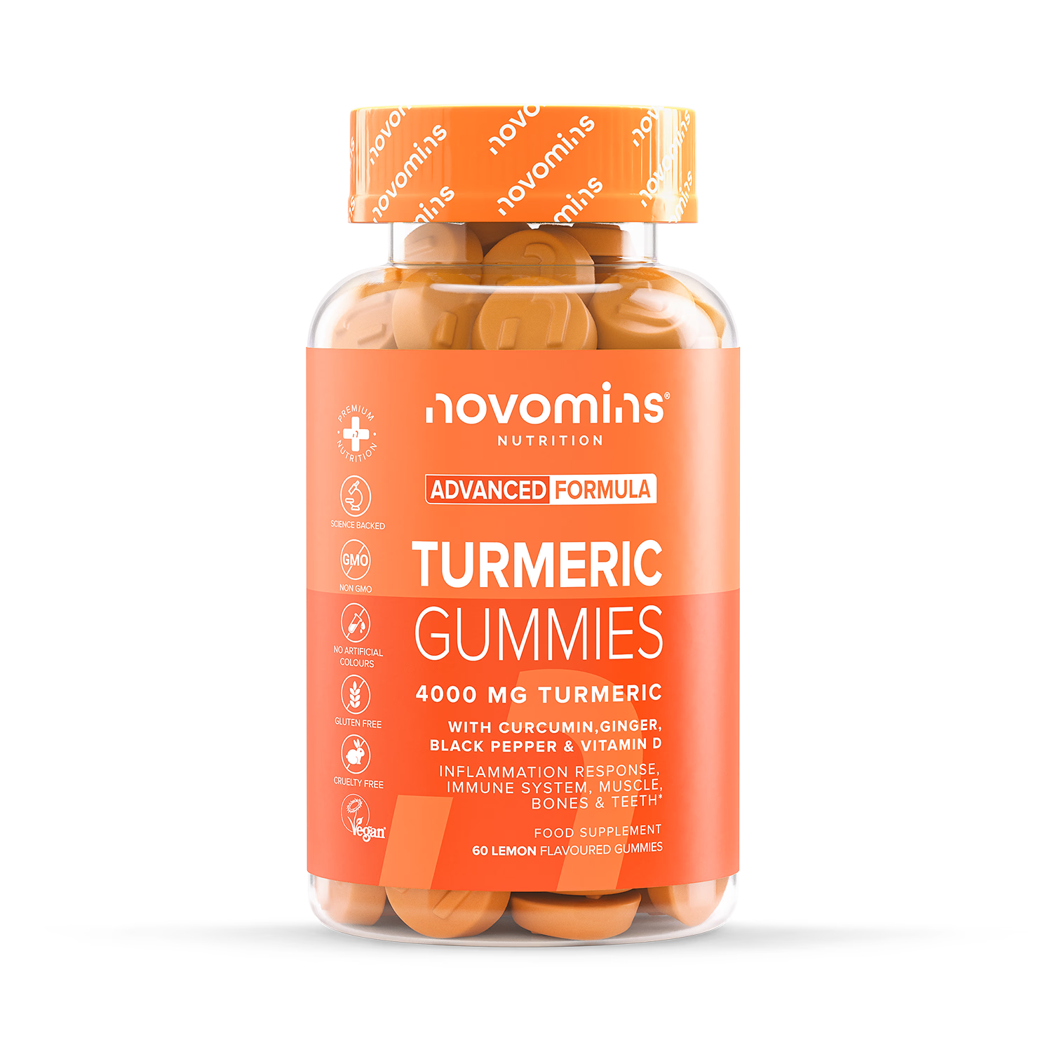 Novomins turmeric lemon gummies 60 count, imported from the UK