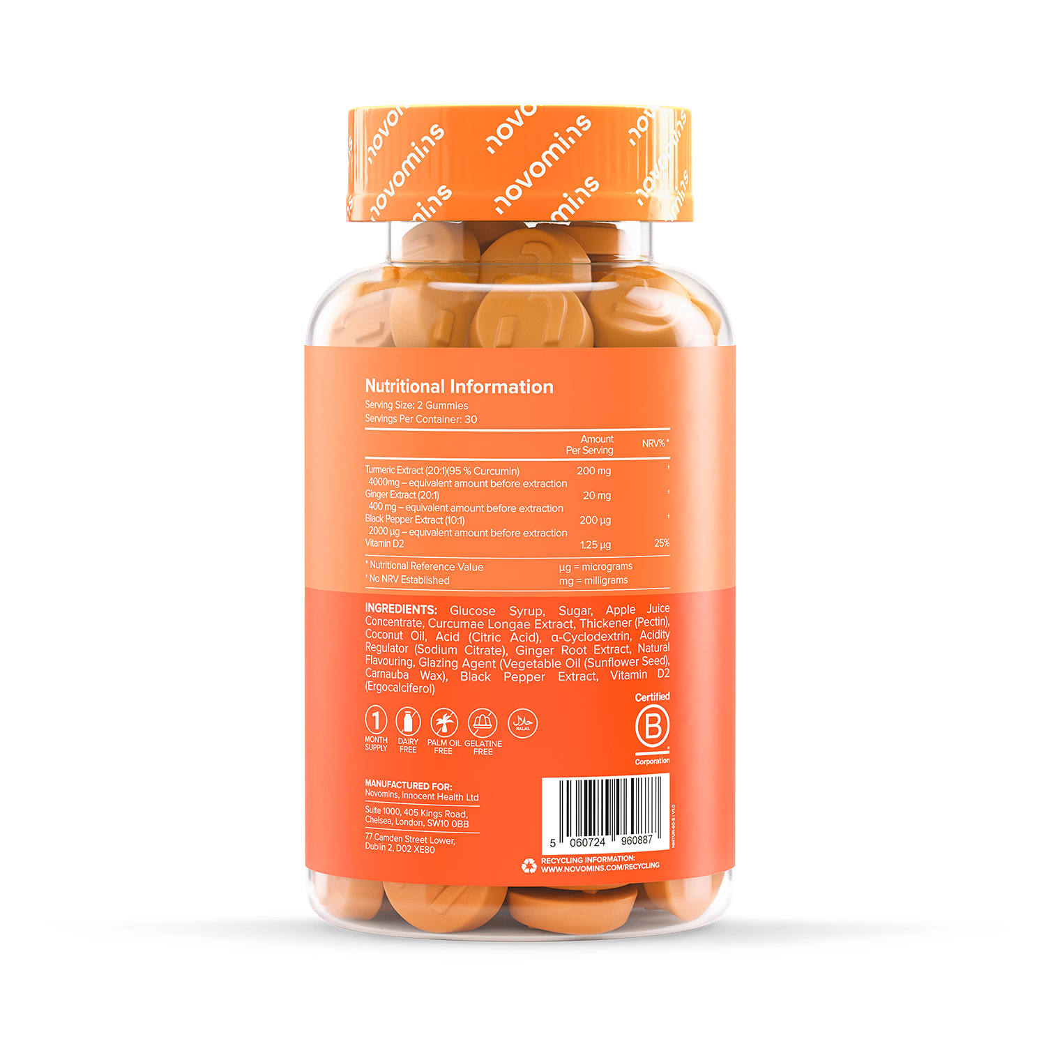Novomins turmeric lemon gummies 60 count, imported from the UK