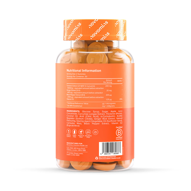 Novomins turmeric lemon gummies 60 count, imported from the UK