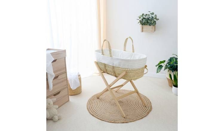 Clair de Lune Essentials Moses Basket With Natural Stand