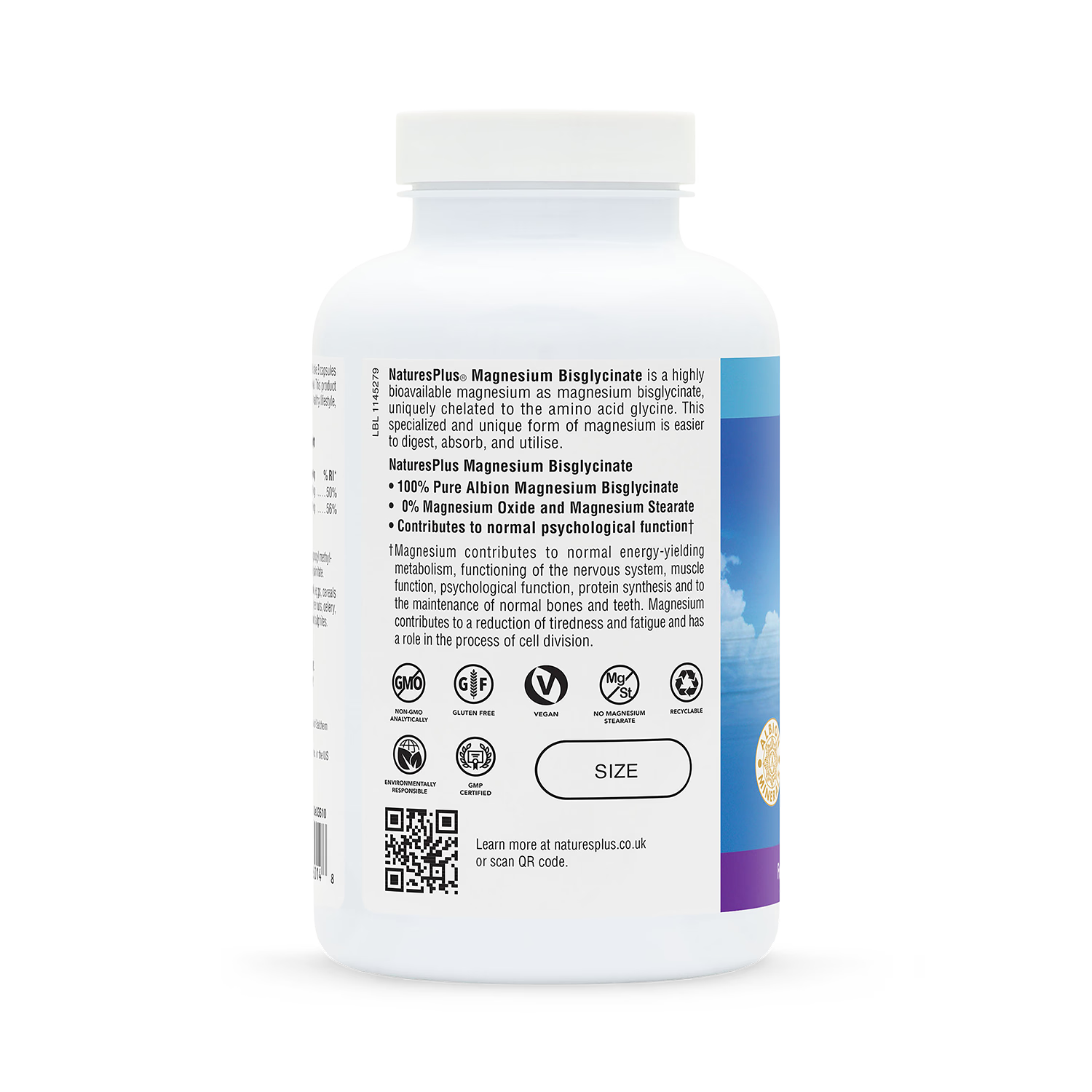 NaturesPlus magnesium bisglycinate supplement 180 capsules, UK version