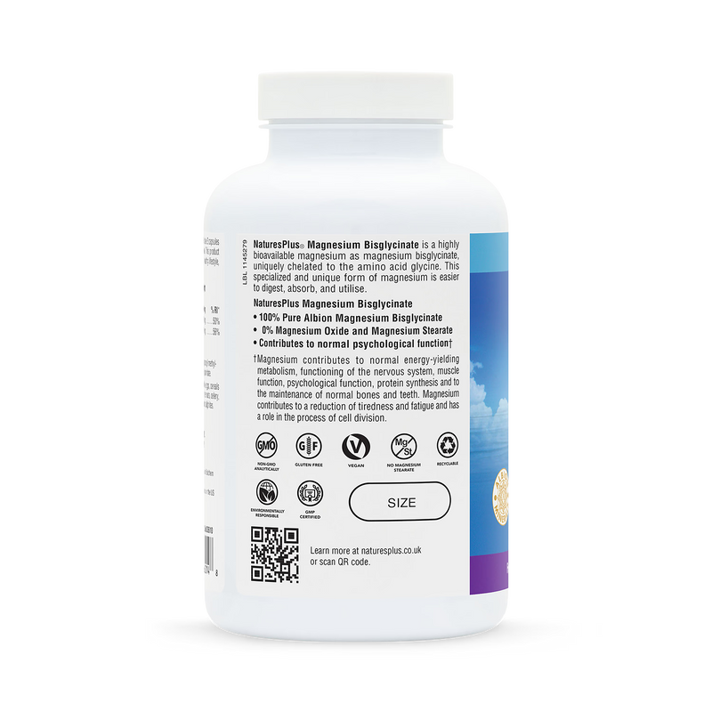 NaturesPlus magnesium bisglycinate supplement 180 capsules, UK version
