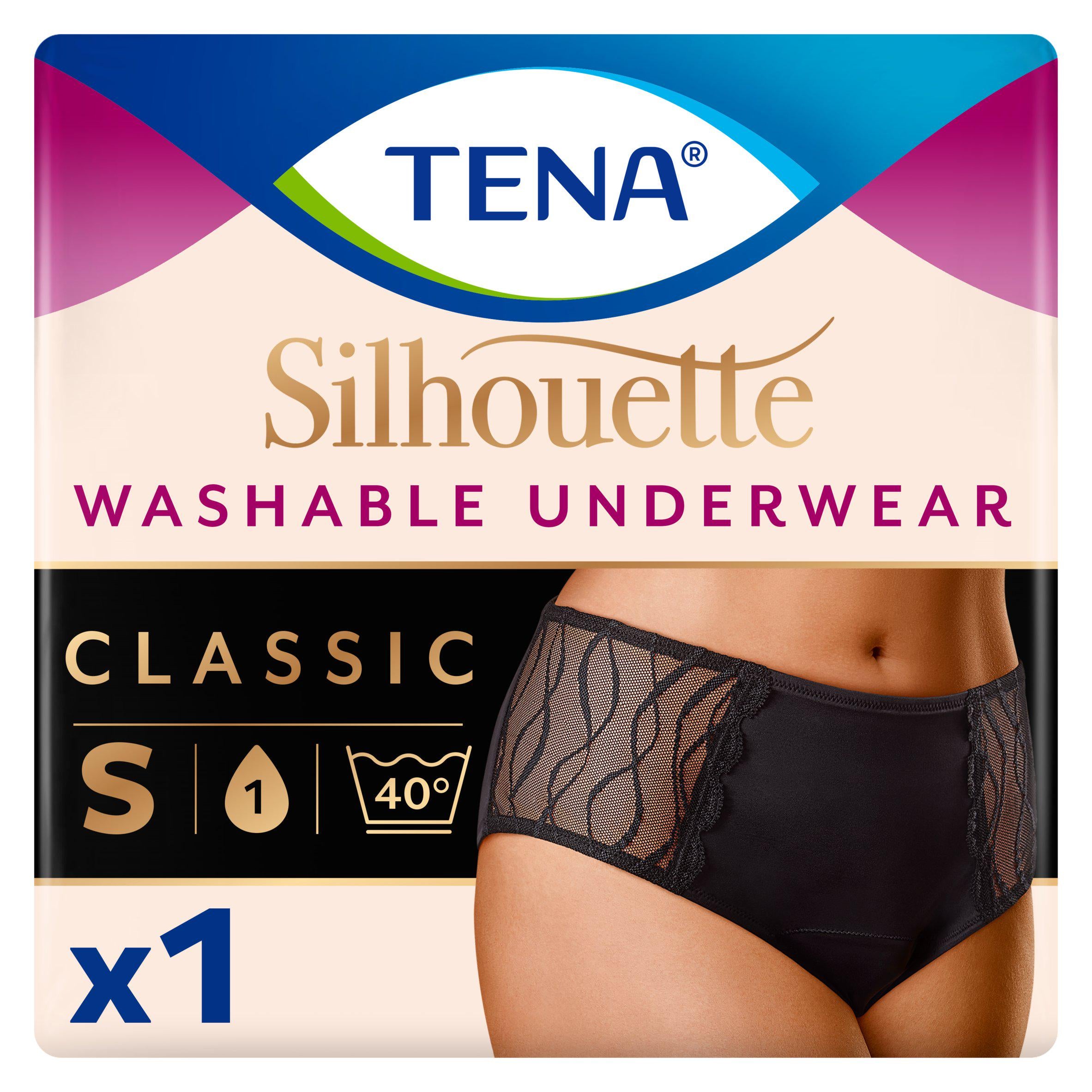 Tena Silhouette Washable Absorbent Underwear Classic Black S GOODS Sainsburys   