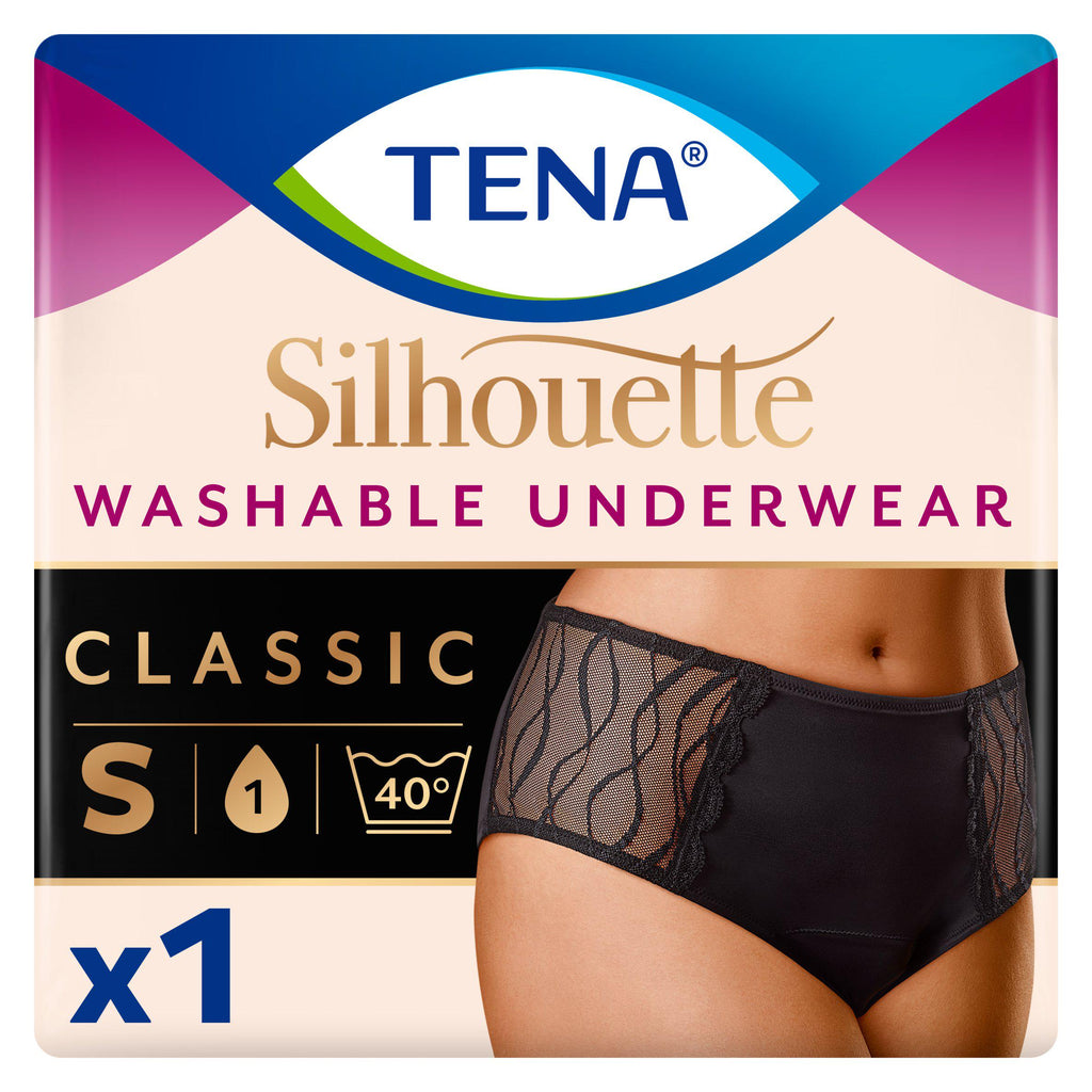 Tena Silhouette Washable Absorbent Underwear Classic Black S