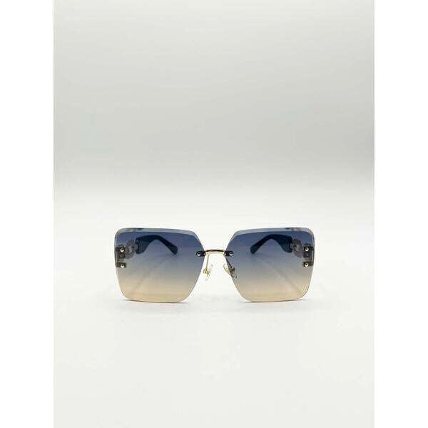 SVNX rimless oversized square sunglasses navy gold (British brand)