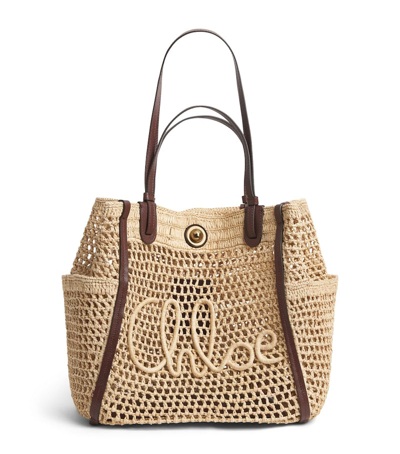 Chloé Raffia Iconic Logo Tote Bag H28cm, UK version