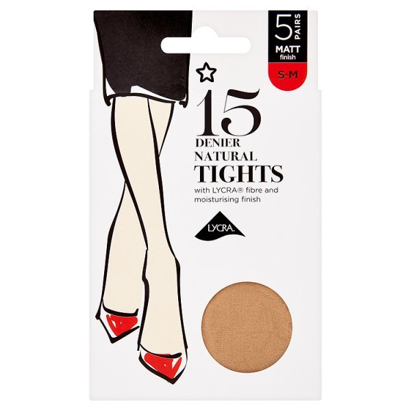 Superdrug 5 Pack 15 Denier Lycra Tights - Natural S/M