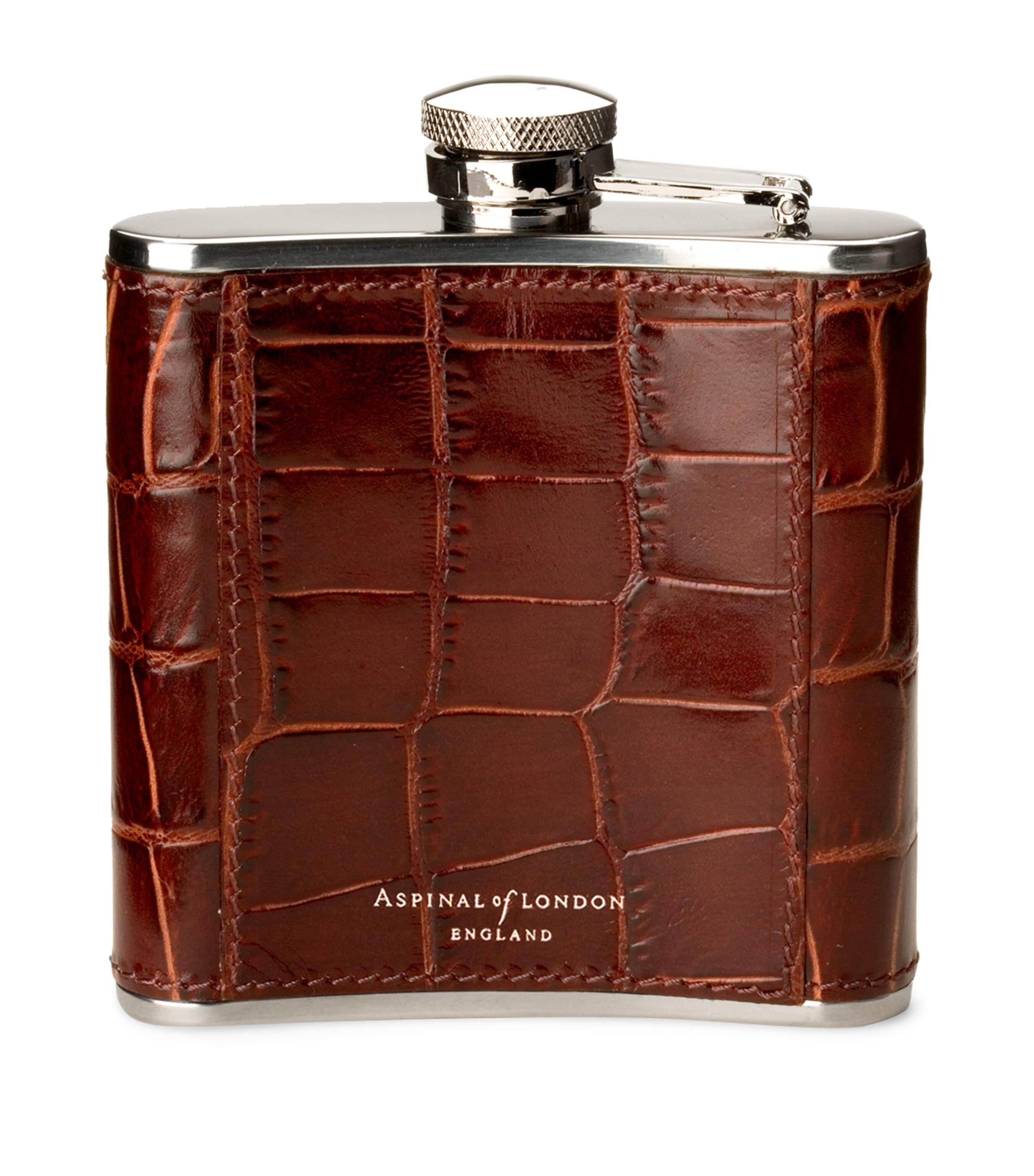 Aspinal of London mock crocodile leather hip flask 142ml - British product