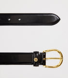 Harrods black leather belt with gold-tone H-branded stud (British brand)