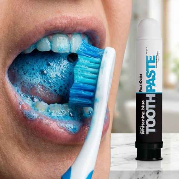 FrezyDerm instant teeth whitening blue toothpaste 75ml, UK version