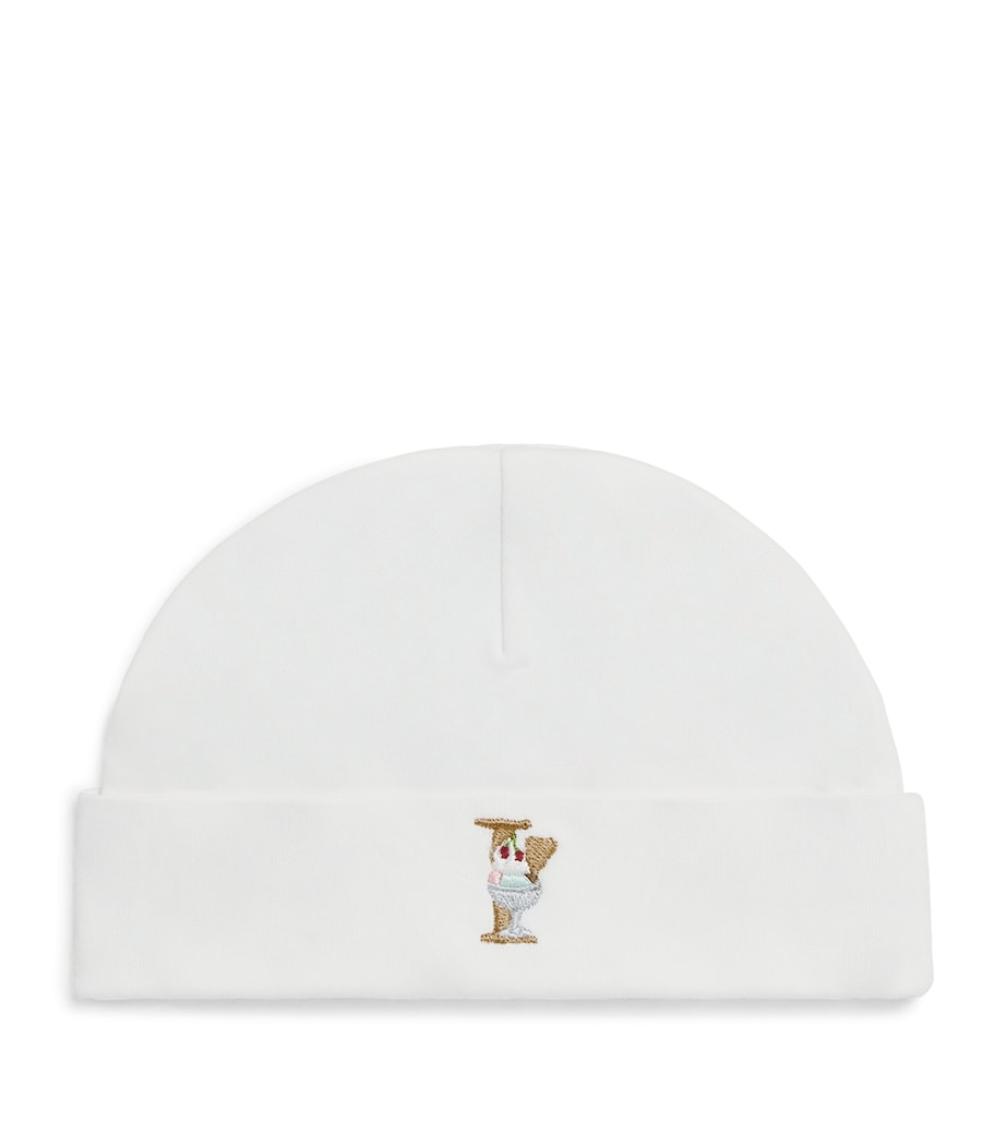Paint My Dreams cotton beanie with embroidered 'I' and ice cream - British product