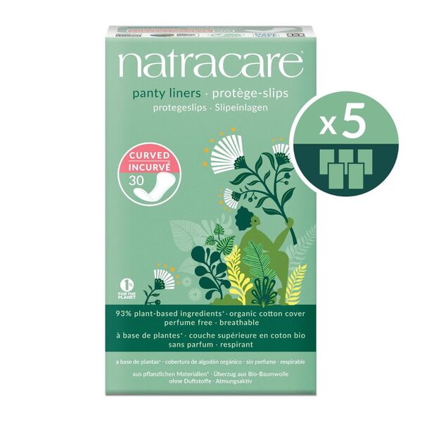 Natracare curved panty liners 5 x 30 pack, UK version