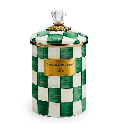 Harrods Hand-Painted Emerald Check Medium Storage Canister 22cm Height- Buy online at McGrocer