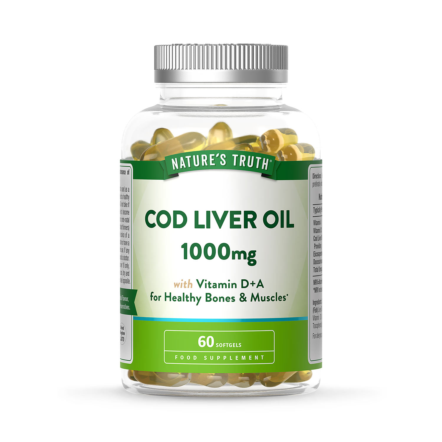 Nature's Truth Cod Liver Oil 1000mg with Vitamin D+A 60 softgels (British brand)