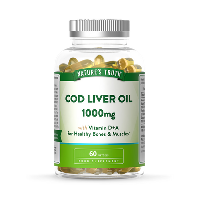Holland & Barrett Nature's Truth Cod Liver Oil 1000mg with Vitamin D & A Fish Oil Supplement 60 Softgels- Buy online at McGrocer